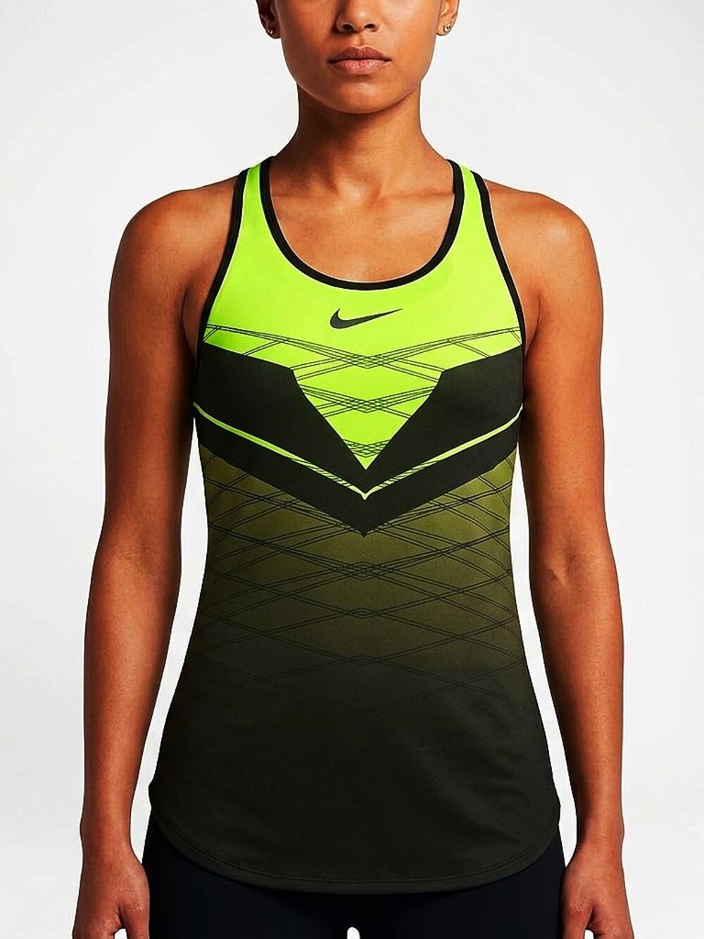 Nike Neon Highlighter Yellow/Charcoal Racerback Athletic Tennis Top NEW- Sz. XS